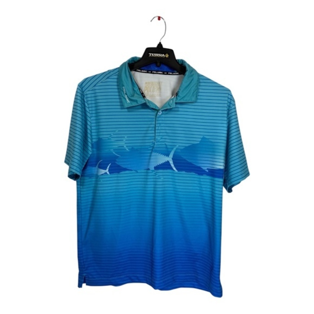 Pelagic Performance Polo Shirt Mens Large Fishing Tuna UVA/UVB Protection